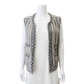 Sequin Trim Tweed Sleeveless Vest