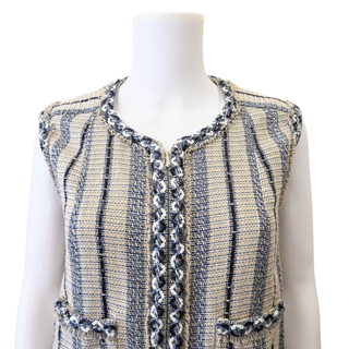 Sequin Trim Tweed Sleeveless Vest