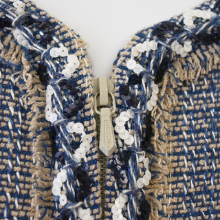 Sequin Trim Tweed Sleeveless Vest