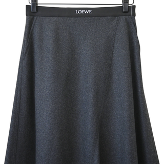Charcoal Asymmetric Wool Cashmere Midi Skirt