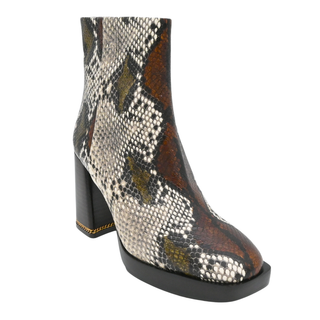 Snakeskin-Embossed Print Heel Ankle Boots