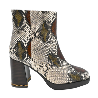 Snakeskin-Embossed Print Heel Ankle Boots