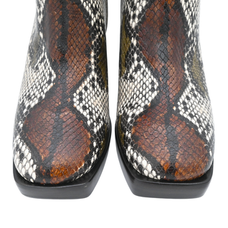 Snakeskin-Embossed Print Heel Ankle Boots