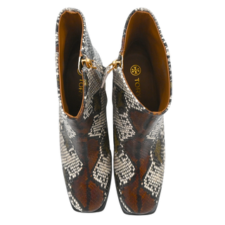Snakeskin-Embossed Print Heel Ankle Boots