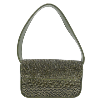 Olive Green Beaded Flap Shoulder Bag