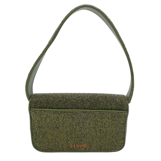 Olive Green Beaded Flap Shoulder Bag