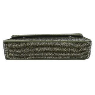 Olive Green Beaded Flap Shoulder Bag