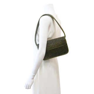Olive Green Beaded Flap Shoulder Bag