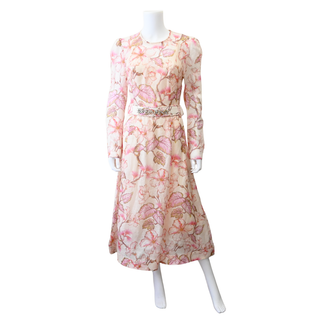 Floral Crystal Embellished Belt Midi Dress