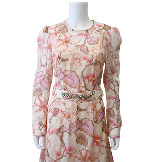 Floral Crystal Embellished Belt Midi Dress