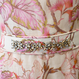 Floral Crystal Embellished Belt Midi Dress