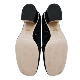 Navy GG Velvet Chain Horsebit Mid-Heel Loafers