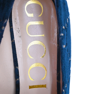 Navy GG Velvet Chain Horsebit Mid-Heel Loafers
