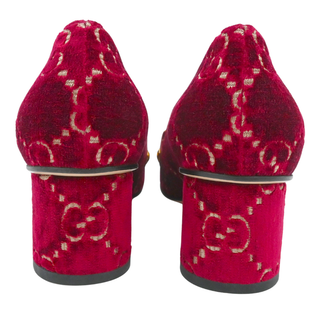 Red GG Velvet Chain Horsebit Mid-Heel Loafers