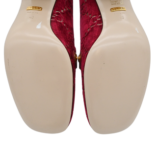 Red GG Velvet Chain Horsebit Mid-Heel Loafers