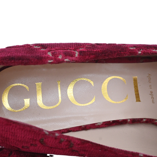 Red GG Velvet Chain Horsebit Mid-Heel Loafers