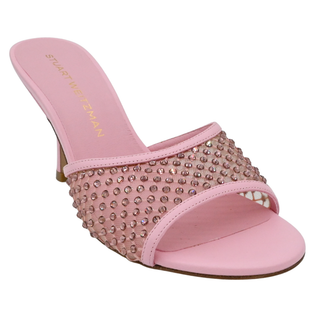 Bareitall Pink Crystal Embellished Mesh Slide Heels