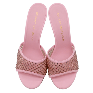 Bareitall Pink Crystal Embellished Mesh Slide Heels