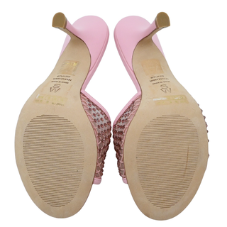 Bareitall Pink Crystal Embellished Mesh Slide Heels