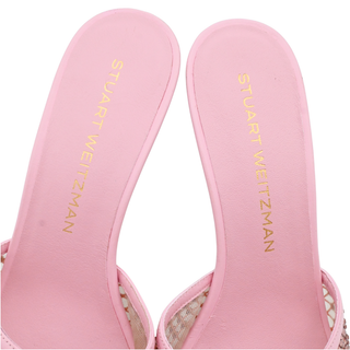 Bareitall Pink Crystal Embellished Mesh Slide Heels