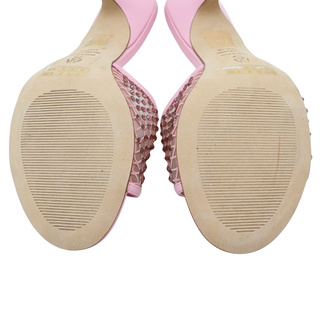 Bareitall Pink Crystal Embellished Mesh Slide Heels