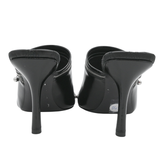Peep Zipper Detail Leather Heeled Mules