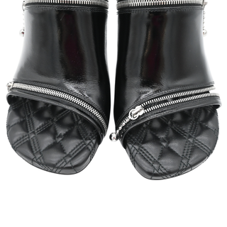 Peep Zipper Detail Leather Heeled Mules