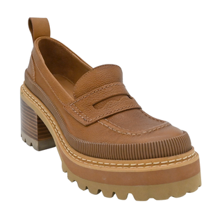 Brown Leather Platform Lug Sole Penny Loafers