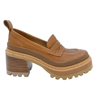 Brown Leather Platform Lug Sole Penny Loafers