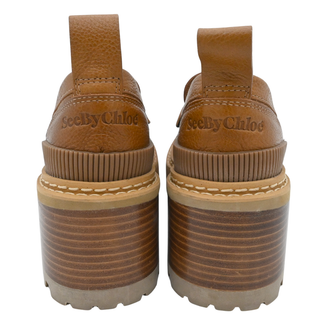 Brown Leather Platform Lug Sole Penny Loafers
