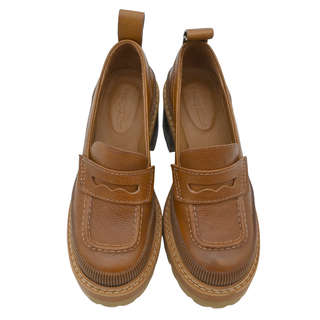 Brown Leather Platform Lug Sole Penny Loafers