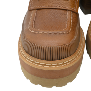 Brown Leather Platform Lug Sole Penny Loafers