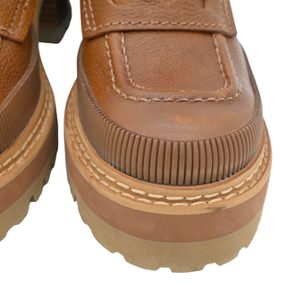 Brown Leather Platform Lug Sole Penny Loafers