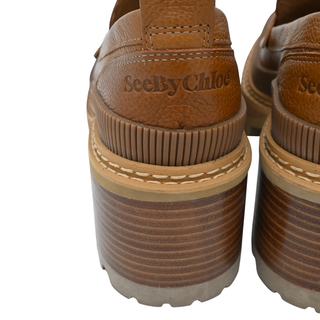 Brown Leather Platform Lug Sole Penny Loafers