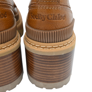 Brown Leather Platform Lug Sole Penny Loafers