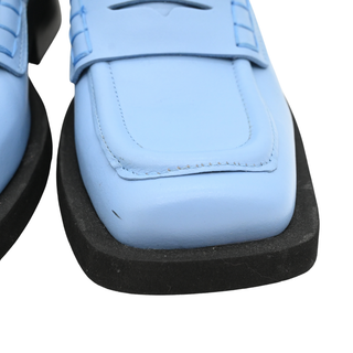 Blue Leather Square Toe Penny Loafers