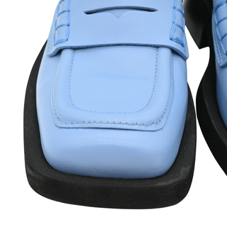Blue Leather Square Toe Penny Loafers