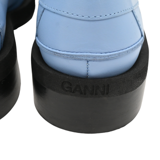 Blue Leather Square Toe Penny Loafers