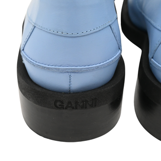 Blue Leather Square Toe Penny Loafers
