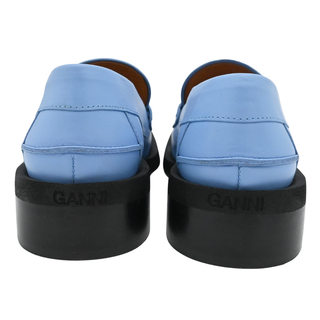 Blue Leather Square Toe Penny Loafers