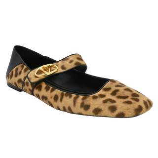 VLogo Leopard Print Calf Hair Mary Jane Flats
