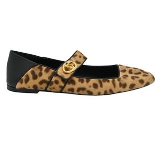 VLogo Leopard Print Calf Hair Mary Jane Flats