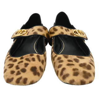 VLogo Leopard Print Calf Hair Mary Jane Flats