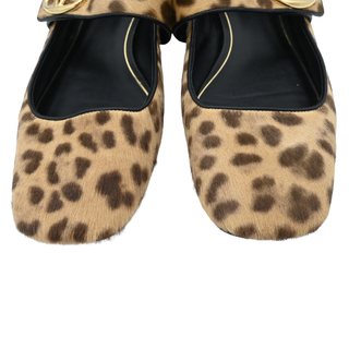 VLogo Leopard Print Calf Hair Mary Jane Flats