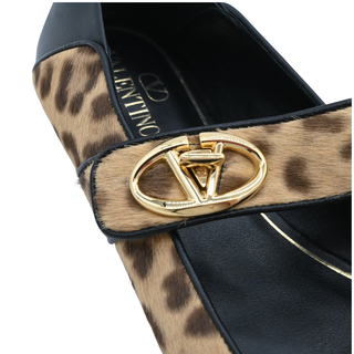 VLogo Leopard Print Calf Hair Mary Jane Flats