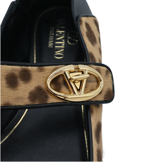 VLogo Leopard Print Calf Hair Mary Jane Flats
