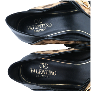 VLogo Leopard Print Calf Hair Mary Jane Flats