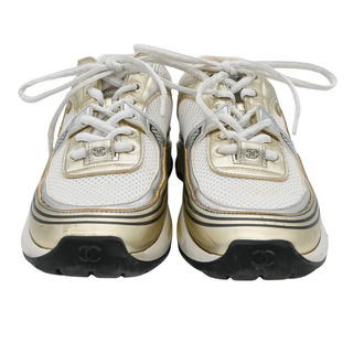 Vintage Metallic Gold & White CC Logo Mesh Sneakers