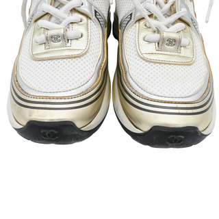 Vintage Metallic Gold & White CC Logo Mesh Sneakers