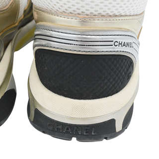 Vintage Metallic Gold & White CC Logo Mesh Sneakers